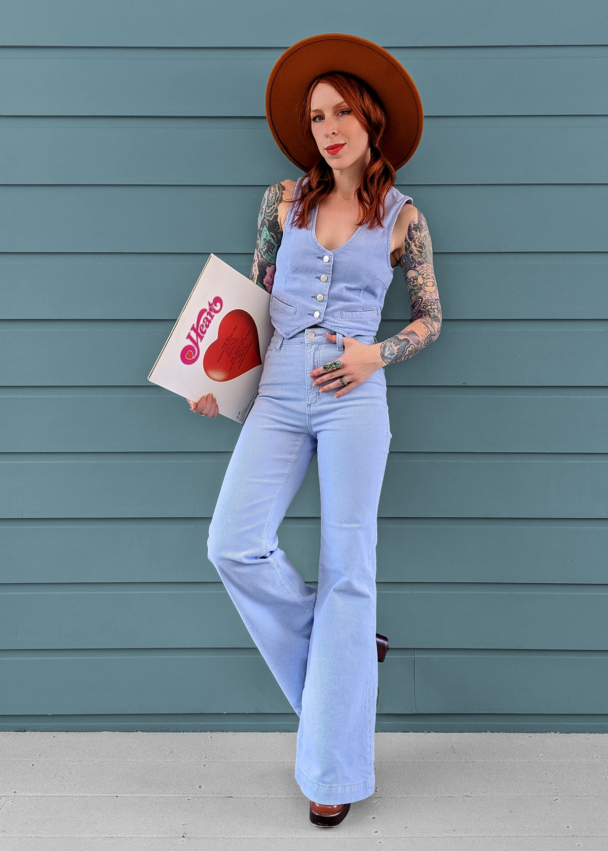 Rolla's Jeans Wisteria Blue Corduroy Flares. 70s inspired bell bottoms with a high rise waist, velvety thin wale corduroy, and a flare leg