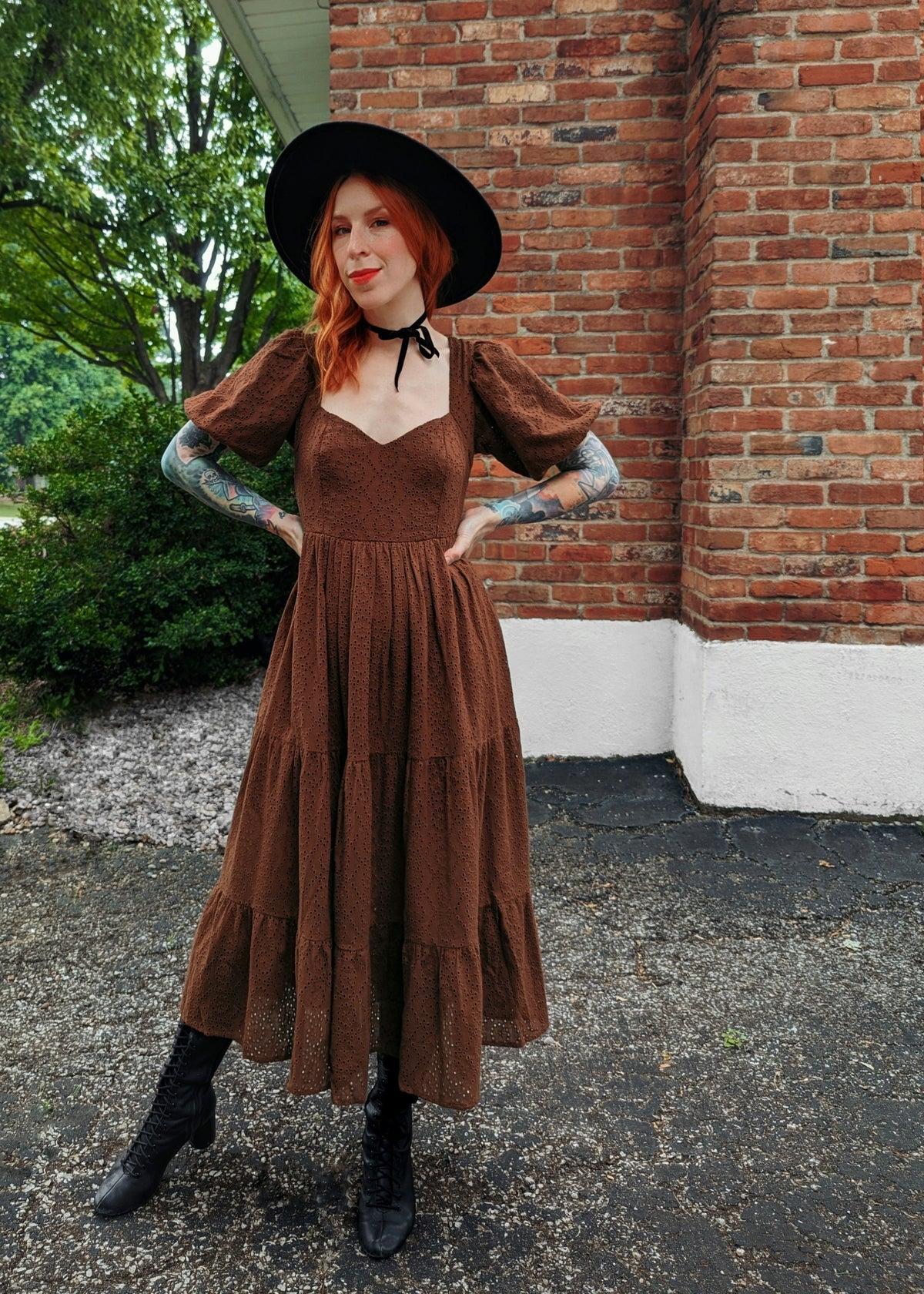 Walnut Eyelet Cotton Midi Dress By Band of the Free – Black Salt