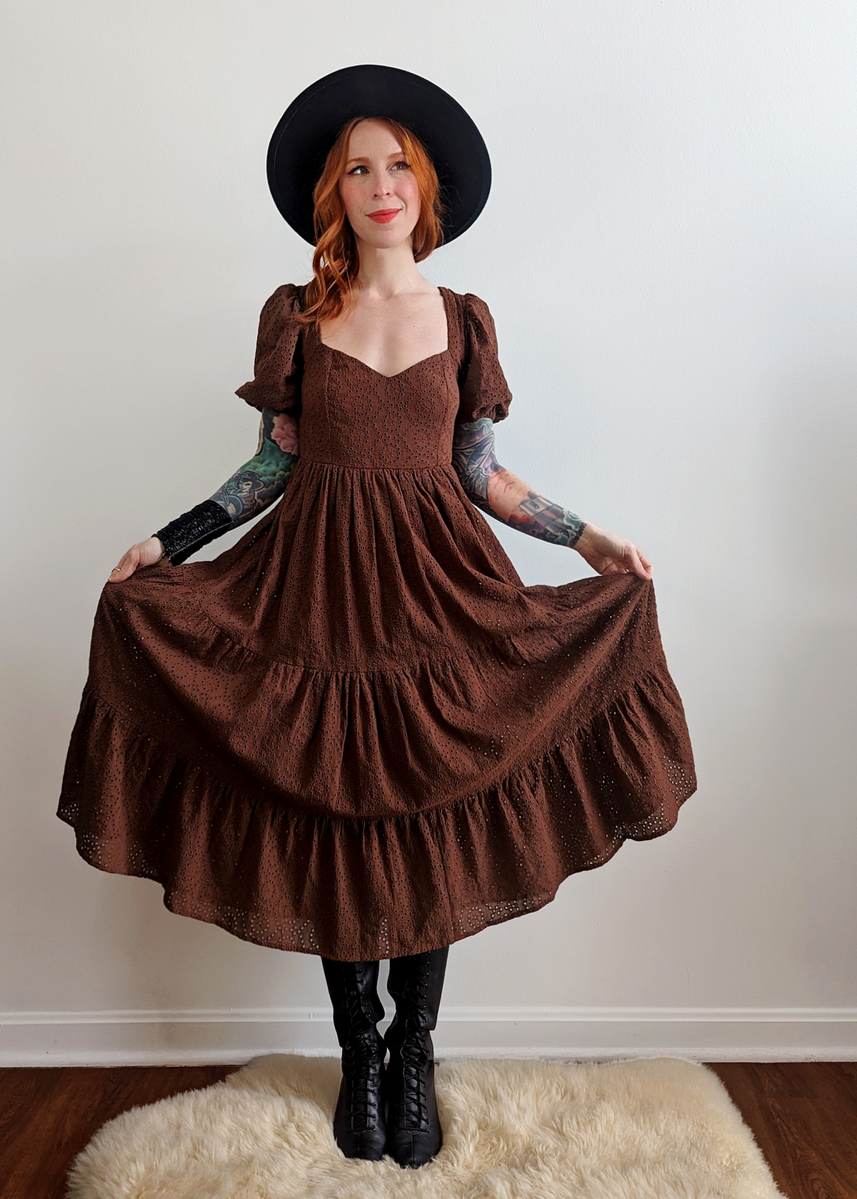 Walnut Eyelet Cotton Midi Dress By Band of the Free XS Walnut Eyelet Cotton Midi Dress By Band of the Free XS
