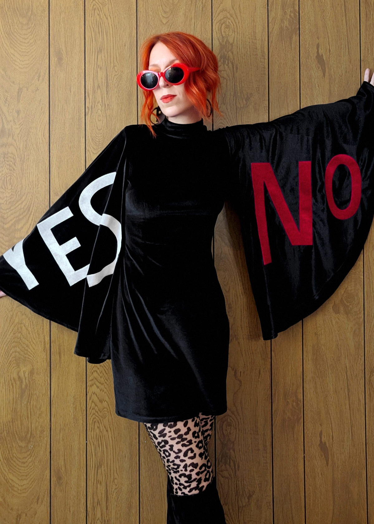 YES NO Velvet Bell Sleeve Dress