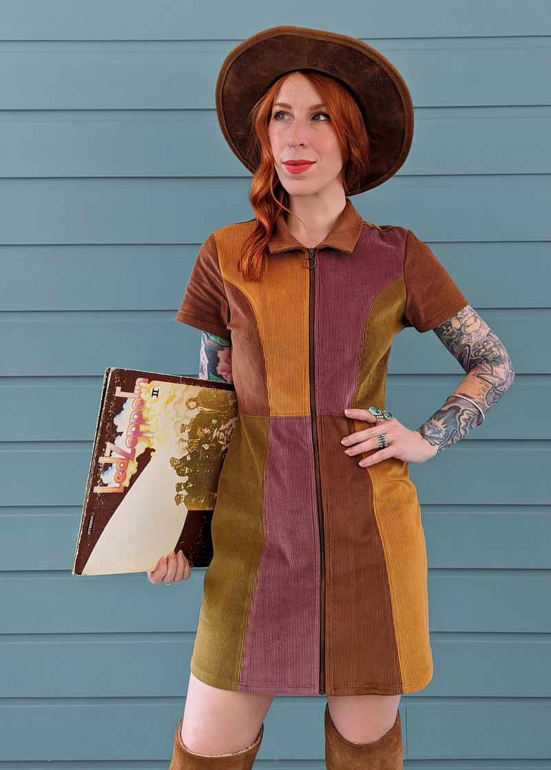 Dawn Patchwork Corduroy Bambi Mini Dress