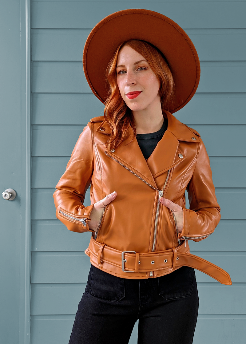 Pumpkin Faux Leather Moto Jacket