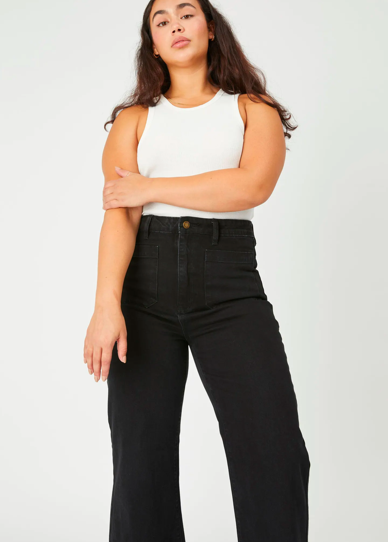 Jet Black Stretch Denim Sailor Jean <br> <i> ankle length </i>
