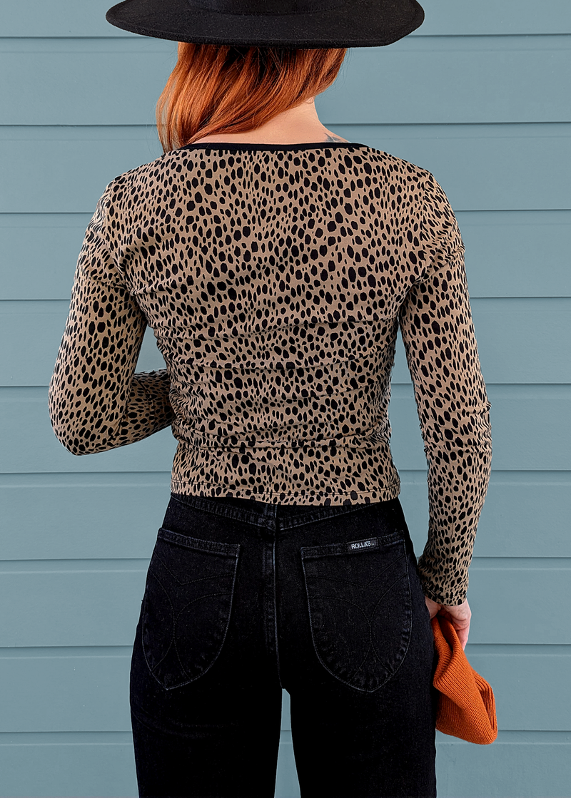 Stretch Cotton Cheetah Print scoop neck long sleeve tee shirt by Motel Rocks