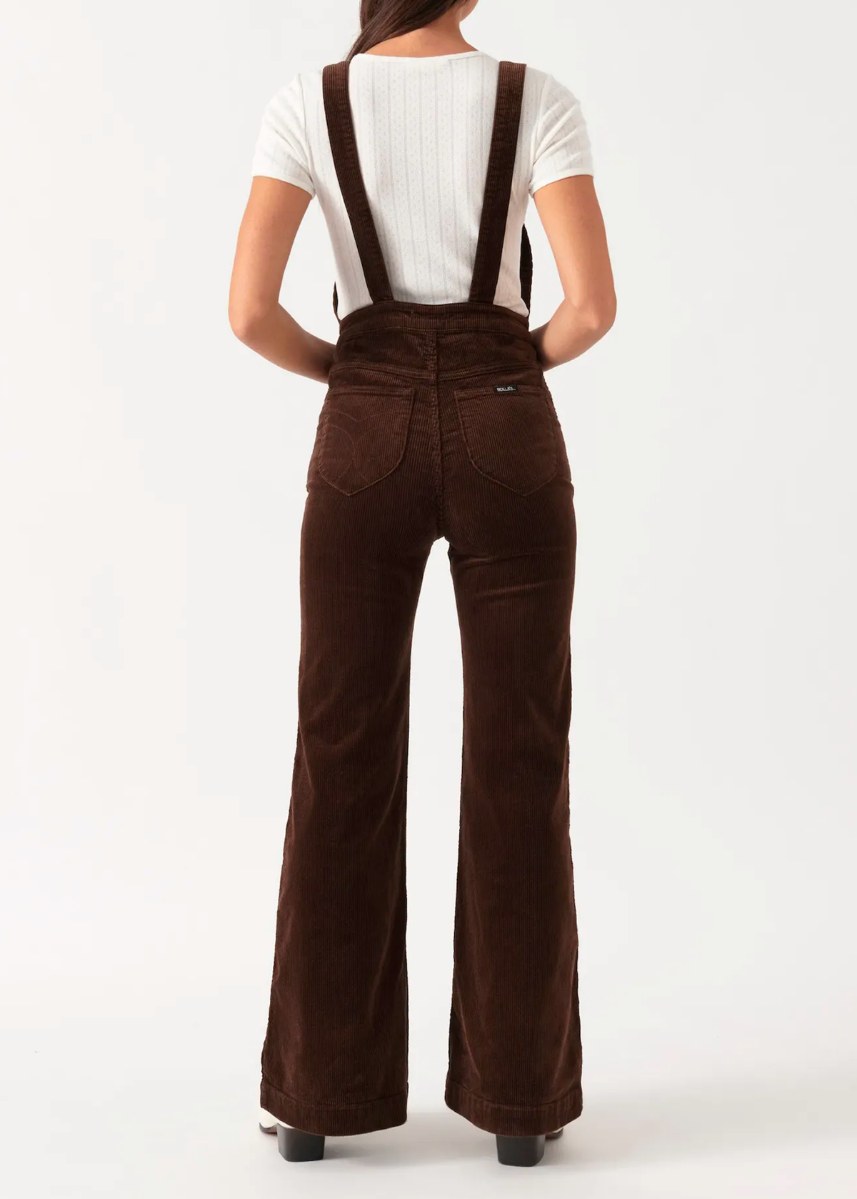 70s inspired brown stretch corduroy zip front Eastcoast Overall Jumpsuit Flares by Rolla's Jeans