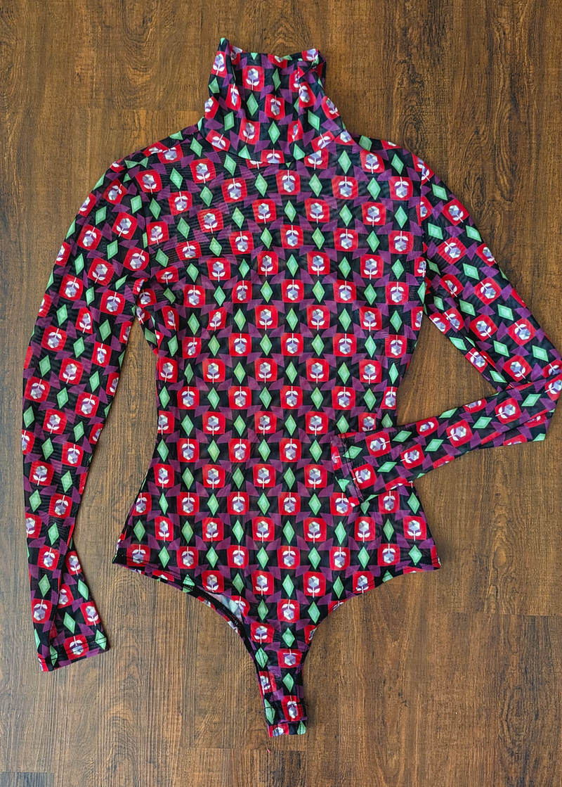 Mind Flowers Mesh Turtleneck Bodysuit