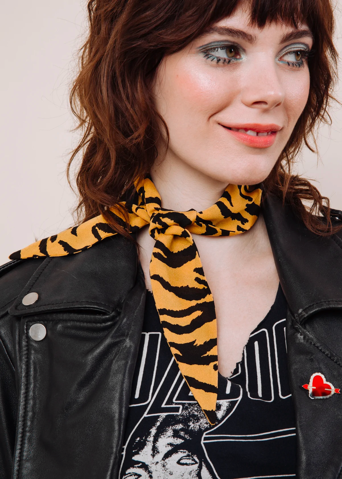 Orange Mustard and Black Tiger Print Silk Scarf Neck Tie by I'm With the Band, handmade in california