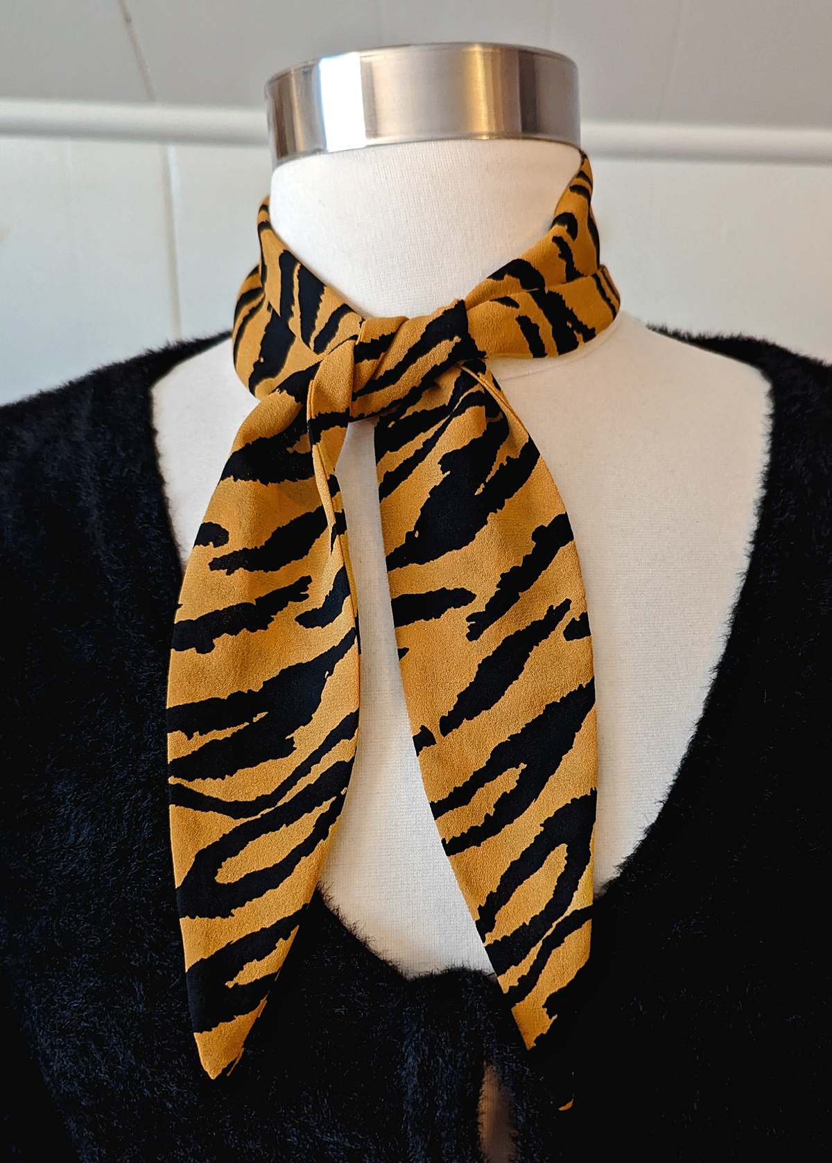 Orange Mustard and Black Tiger Print Silk Scarf Neck Tie by I'm With the Band, handmade in california