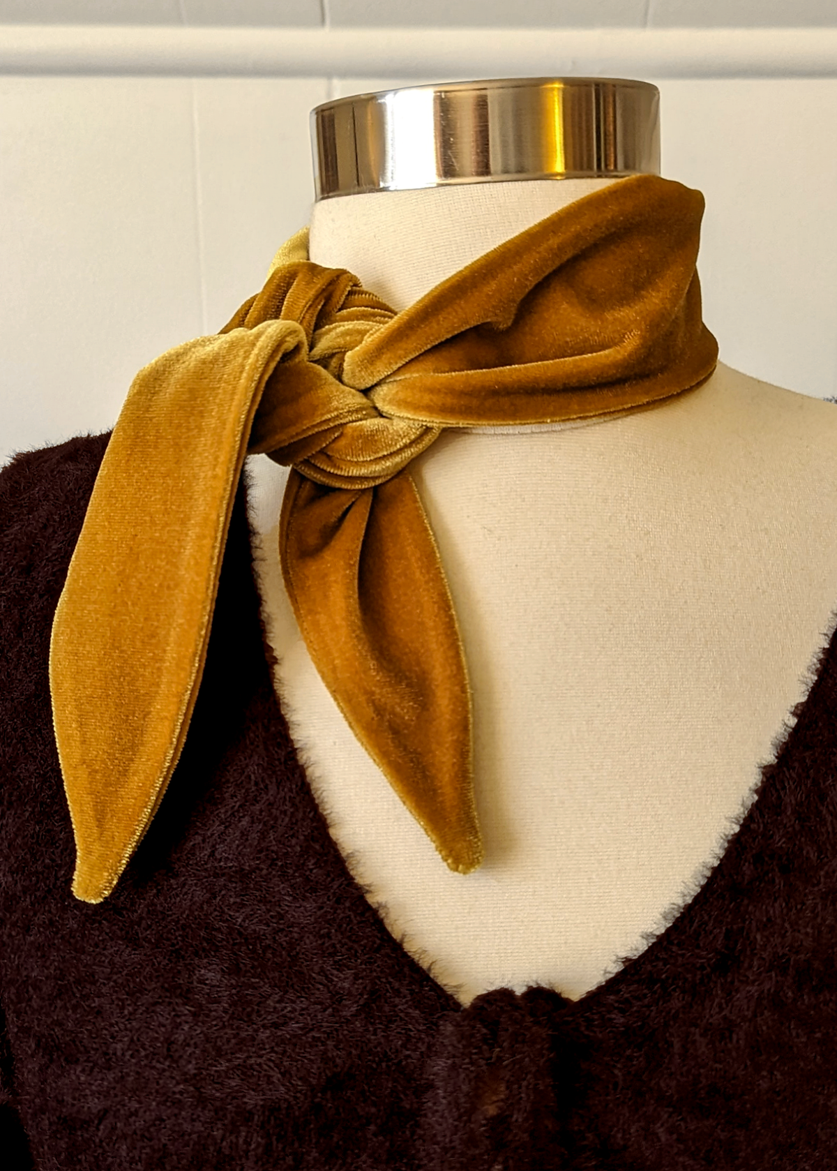 70s inspired Harvest gold yellow velvet scarf neck tie by I'm With the Band, made in California