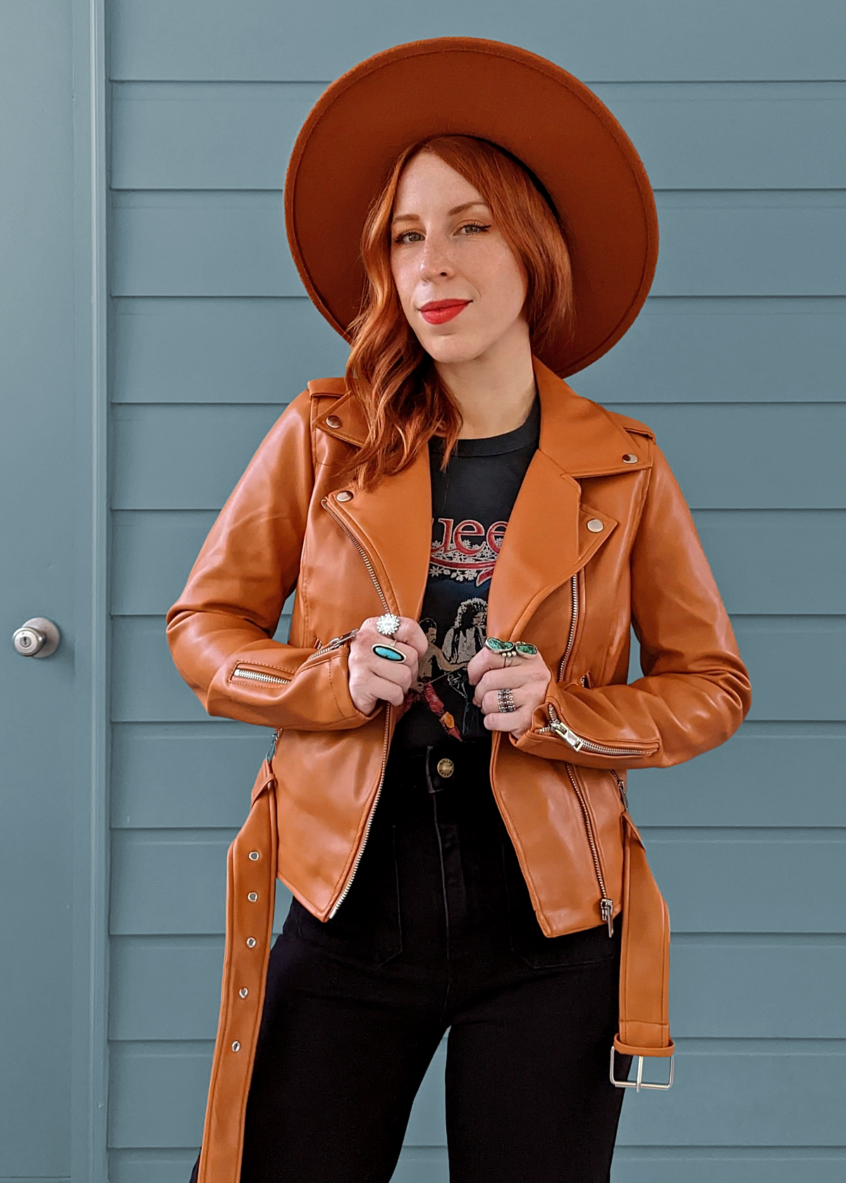 Pumpkin Faux Leather Moto Jacket by Glamorous – Black Salt