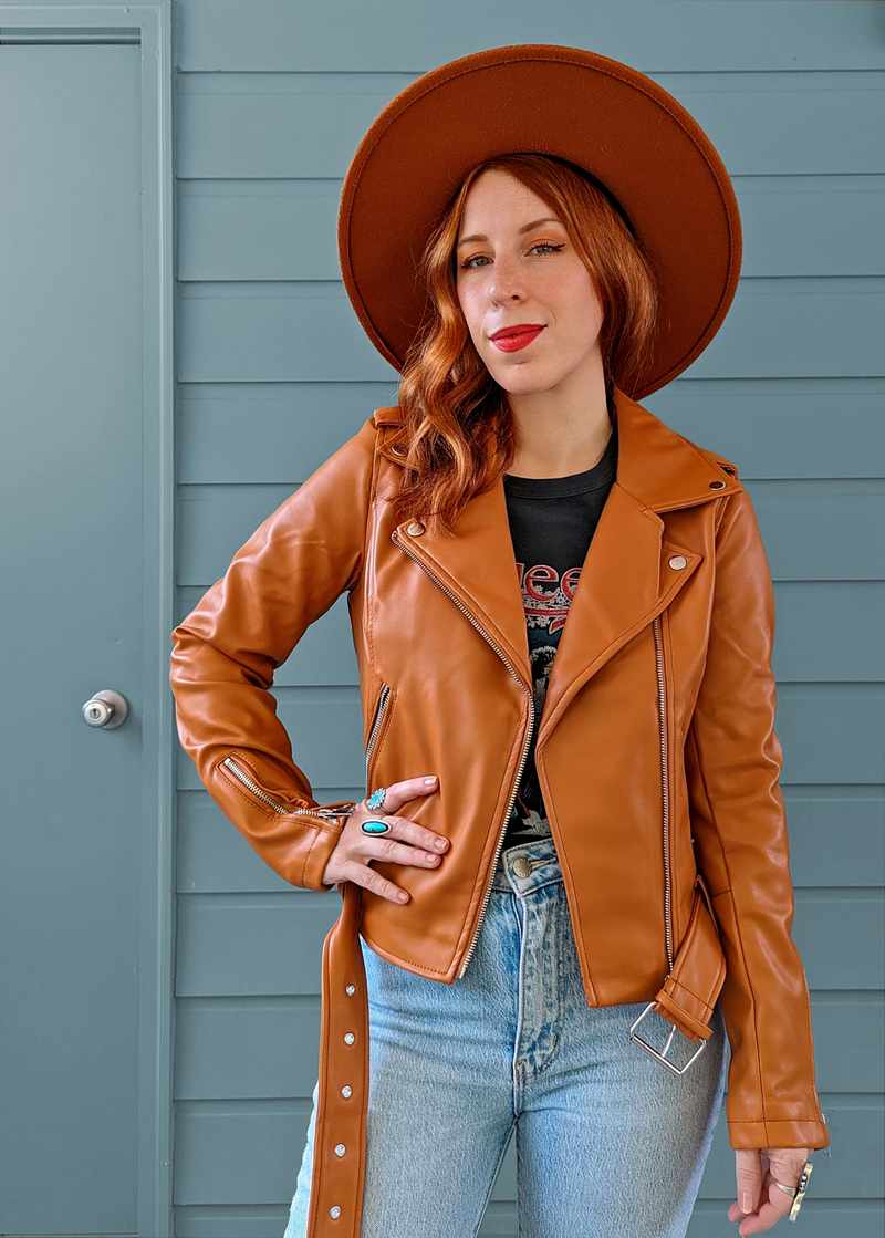 Pumpkin Faux Leather Moto Jacket