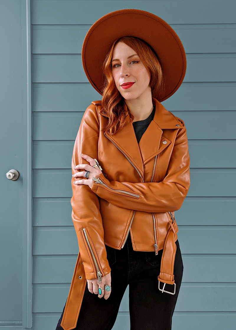Pumpkin Faux Leather Moto Jacket
