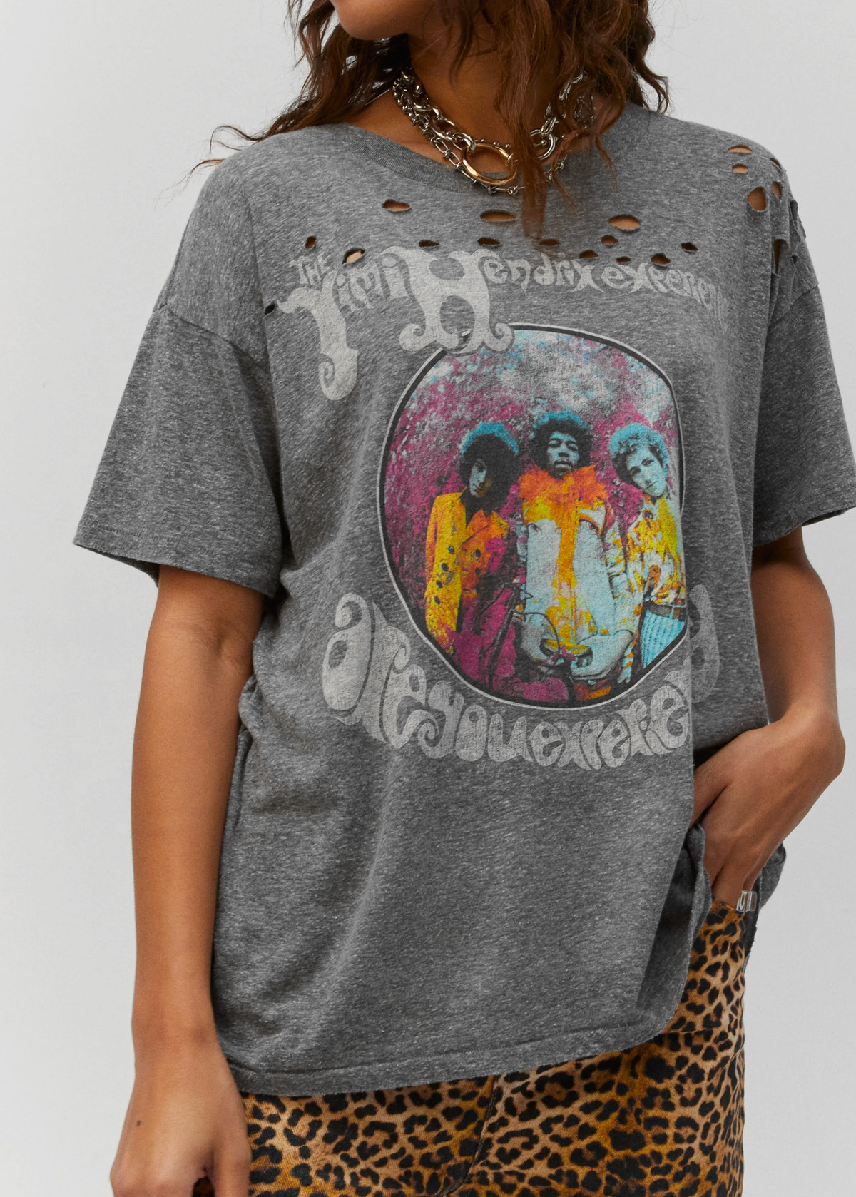 60s inspired Jimi Hendrix Experience Are You Experienced slouchy fit grey tee by daydreamer la, officially licensed and made in california, destroyed details