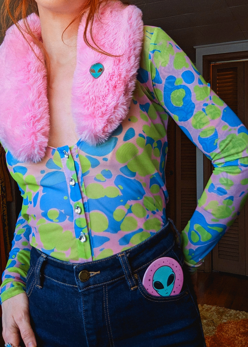 Lava Lamp Mesh + Faux Fur Top