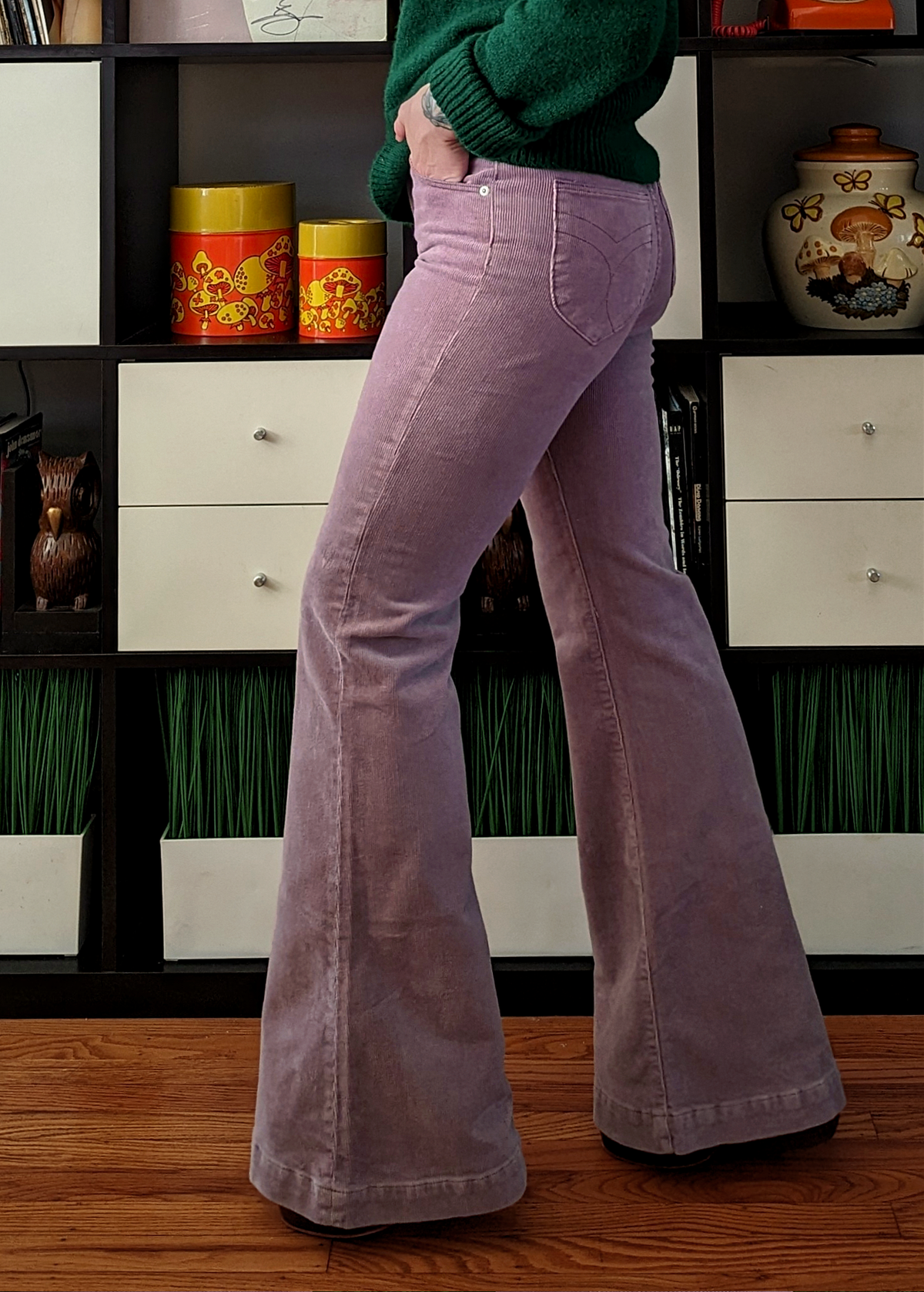 70s inspired Dusty Plum purple corduroy Eastcoast Flares with high rise waist by Rolla's Jeans