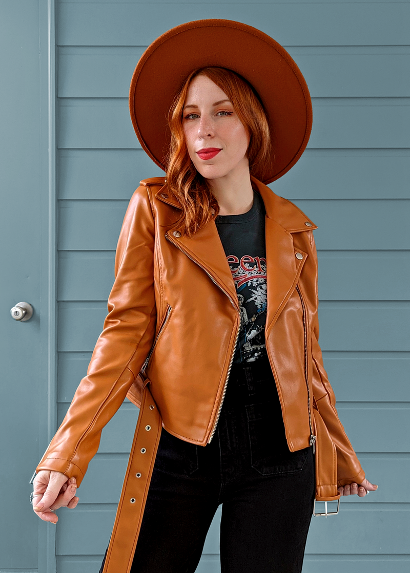 Pumpkin Faux Leather Moto Jacket