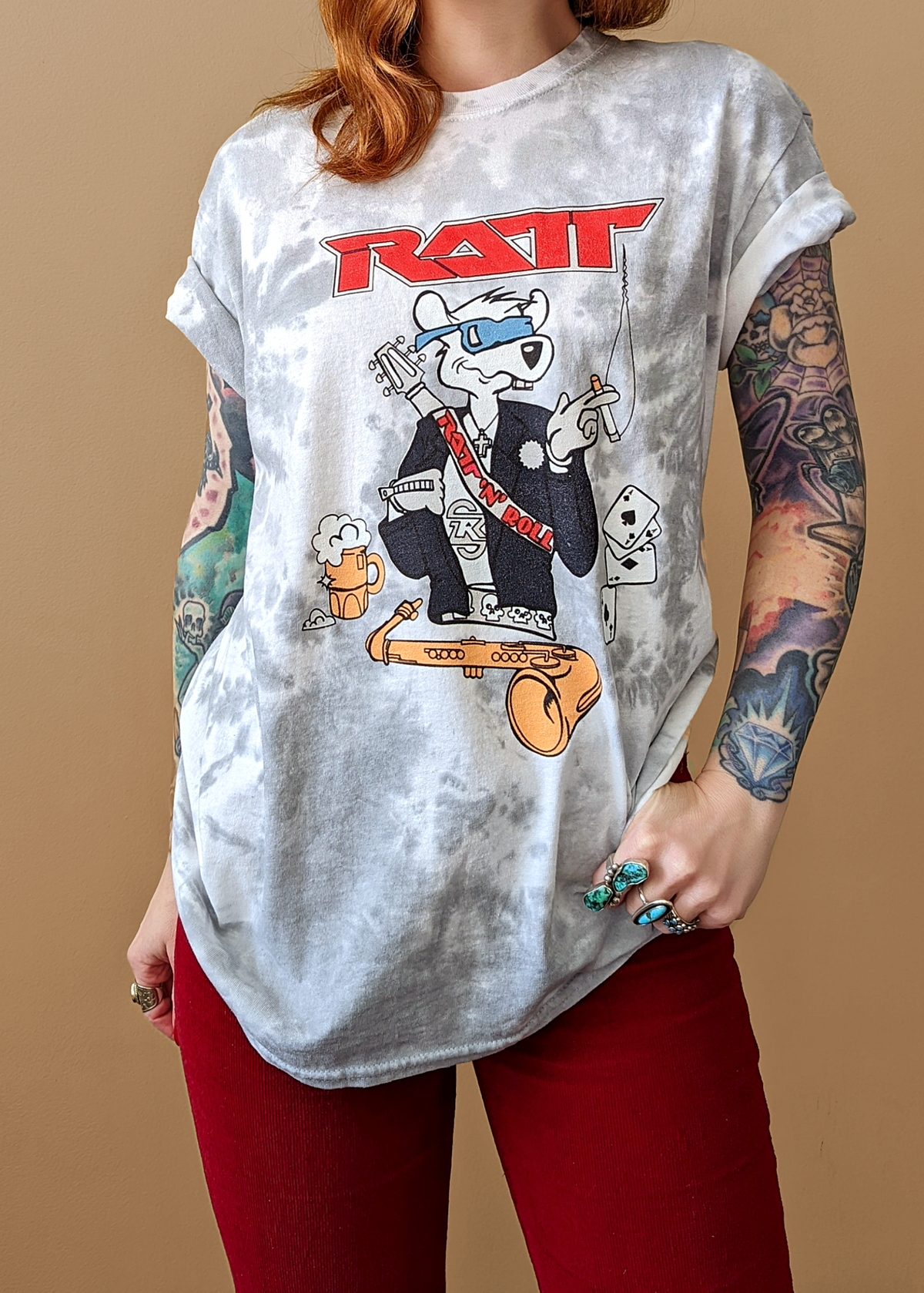Daisy Street Oversized Unisex heavy metal '80s inspired Ratt Ratt N Roll mineral wash tee