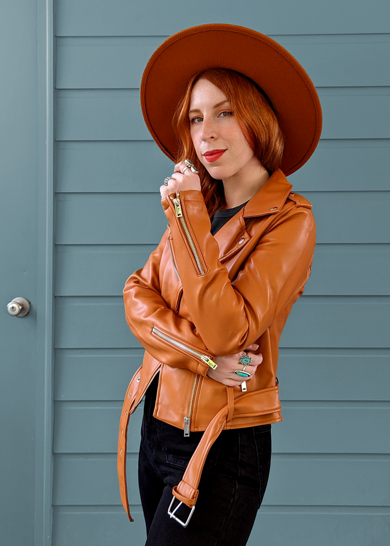Pumpkin Faux Leather Moto Jacket